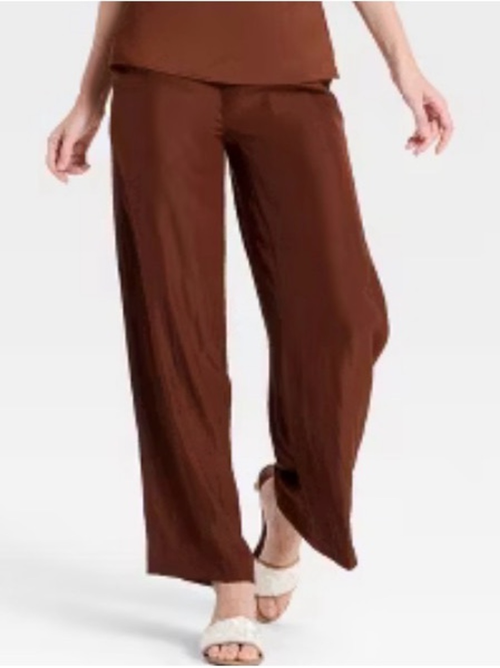NWT A New Day Brown Wide-Leg Relaxed  Satin Pants Size Medium